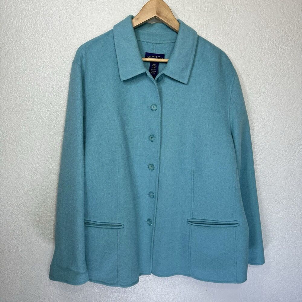 Charter Club Coat 22W Blue Wool Button Front Waist Length Career Work Travel VTG